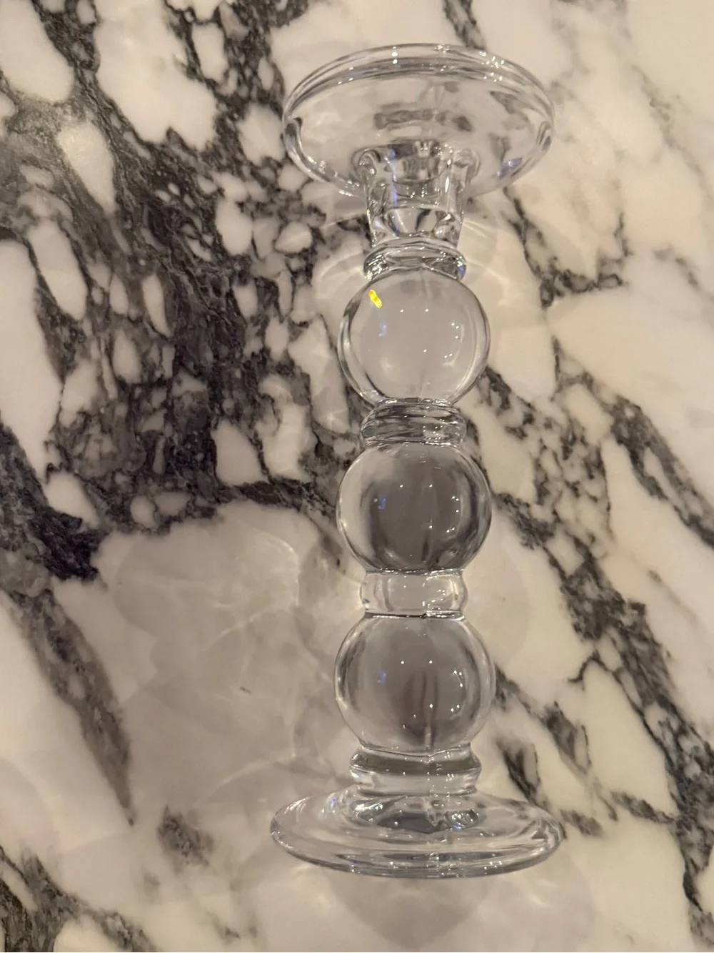 Vintage Clear Glass Stacked Sphere Pillar Candlestick Holder
